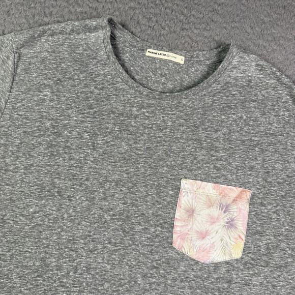 Marine Layer Shirt Mens L Gray Floral Pocket Tee Patterned Re-spun Lightweight - Picture 1 of 8